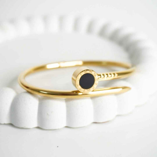 Noir Enamel Open Cuff Bracelet – 18K gold-plated stainless steel cuff bracelet