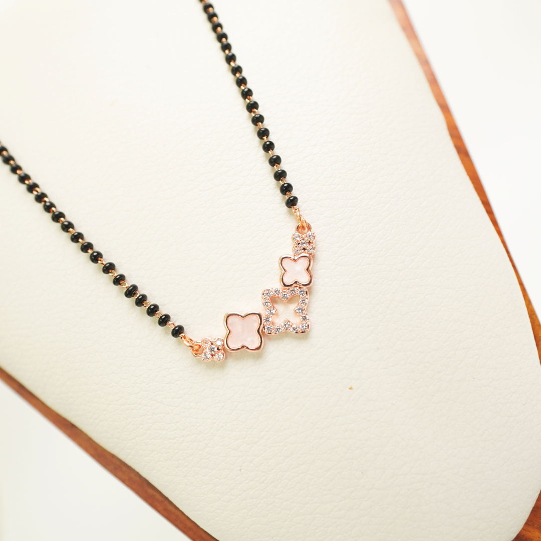 Ashara Clover Charm Mangalsutra – 18K Rose Gold Plated, Anti-Tarnish