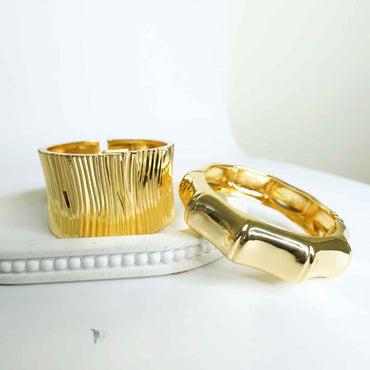 Textured & Bamboo Alloy Bangle Duo
