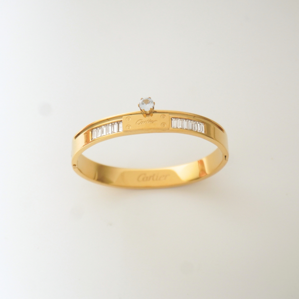 Crown Solitaire Bangle | 18K Gold-Plated Waterproof Statement Bracelet – Tiny Wrist