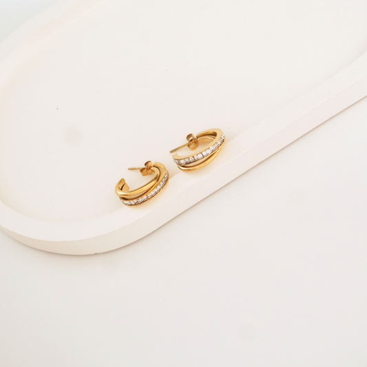 Double hoop earrings with zircon stone detail – 18K gold plated, anti-tarnish and waterproof by Ashara Jewels
