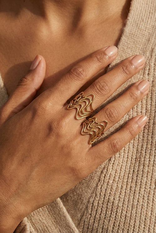 Waveform Adjustable Ring – 18K gold-plated stainless steel adjustable ring