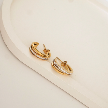 Elysian Curve Double Hoop Earrings – 18K Gold Plated | Ashara Jewels