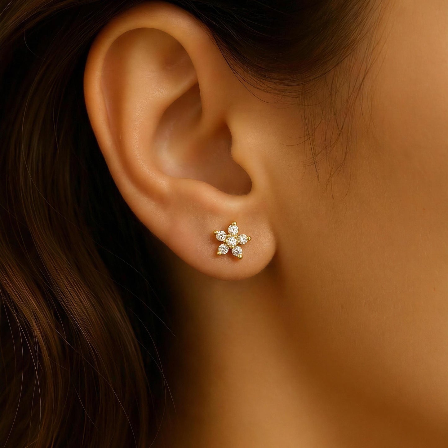 Daisy Sparkle Stud Ball Back Earrings