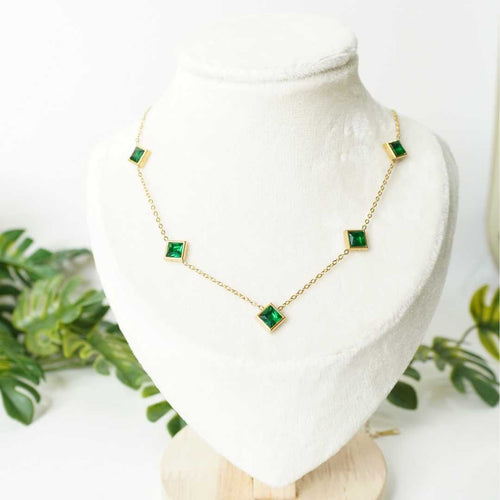 Verde Quadra Station Necklace – 18K gold-plated stainless steel station necklace