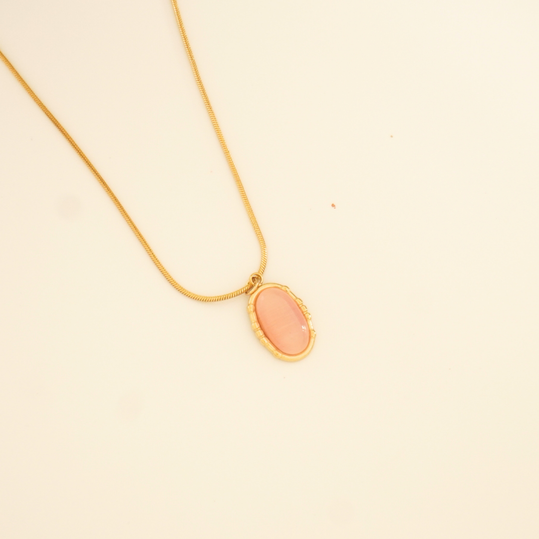 18K gold-plated necklace with oval blush pink stone pendant from the Everyday Glam collection by Ashara Jewels
