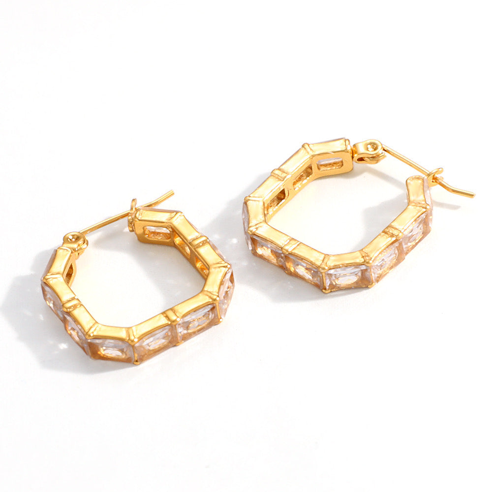 Geometric Crystal Gold Hoop Earrings