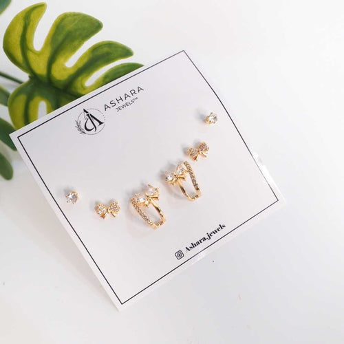 Bow Bliss Gold Earrings Set – 18K gold-plated stainless steel stud earrings set