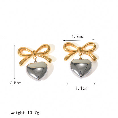 Ashara Heart Drop Earrings with Bow- Dual Color