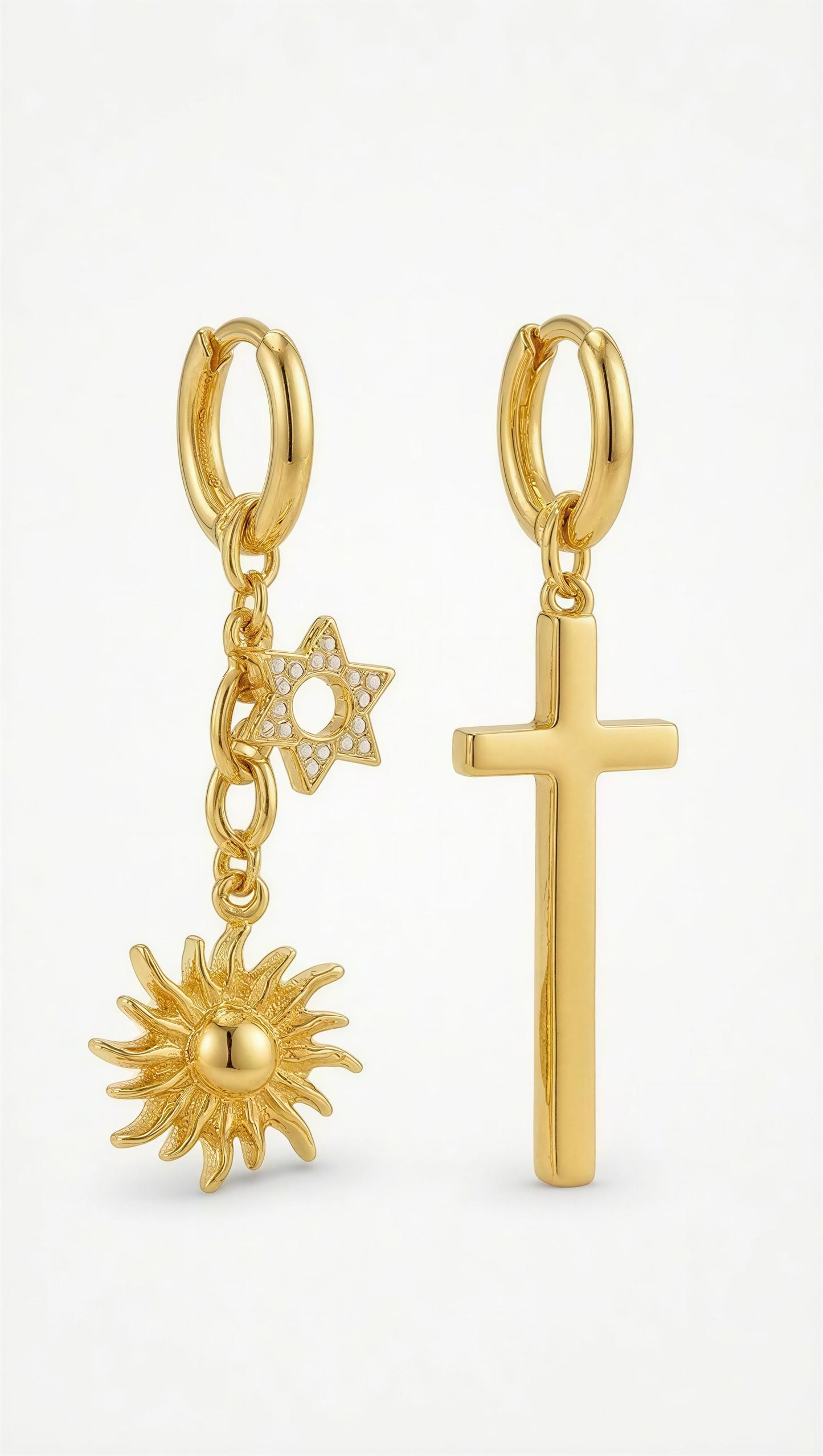 Celestial & Cross Mismatched Hoop Earrings