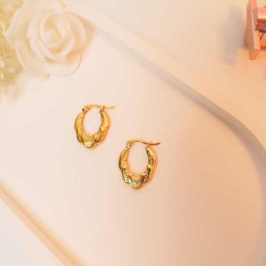 Retro Grit Hoops – 18k Gold Plated Textured Vintage-Inspired Hoops