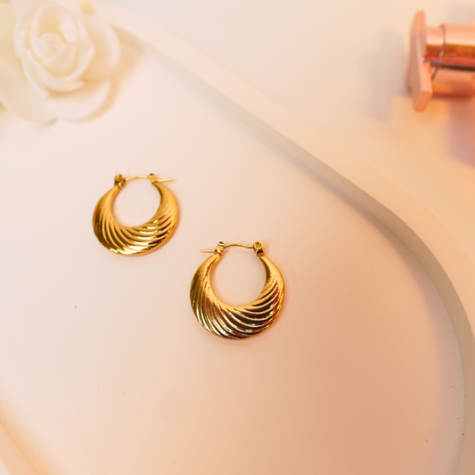 Mirage Hoops – 18k Gold Plated Fan Textured Waterproof Earrings