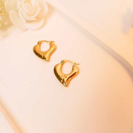 Heartglow Hoops – 18k Gold Plated Sculptural Puffed Heart Earrings