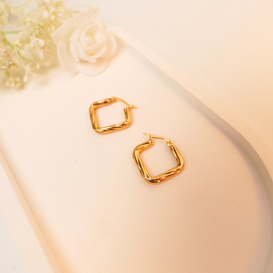 Glint Square Hoops – 18k Gold Plated Sleek Waterproof Hoops