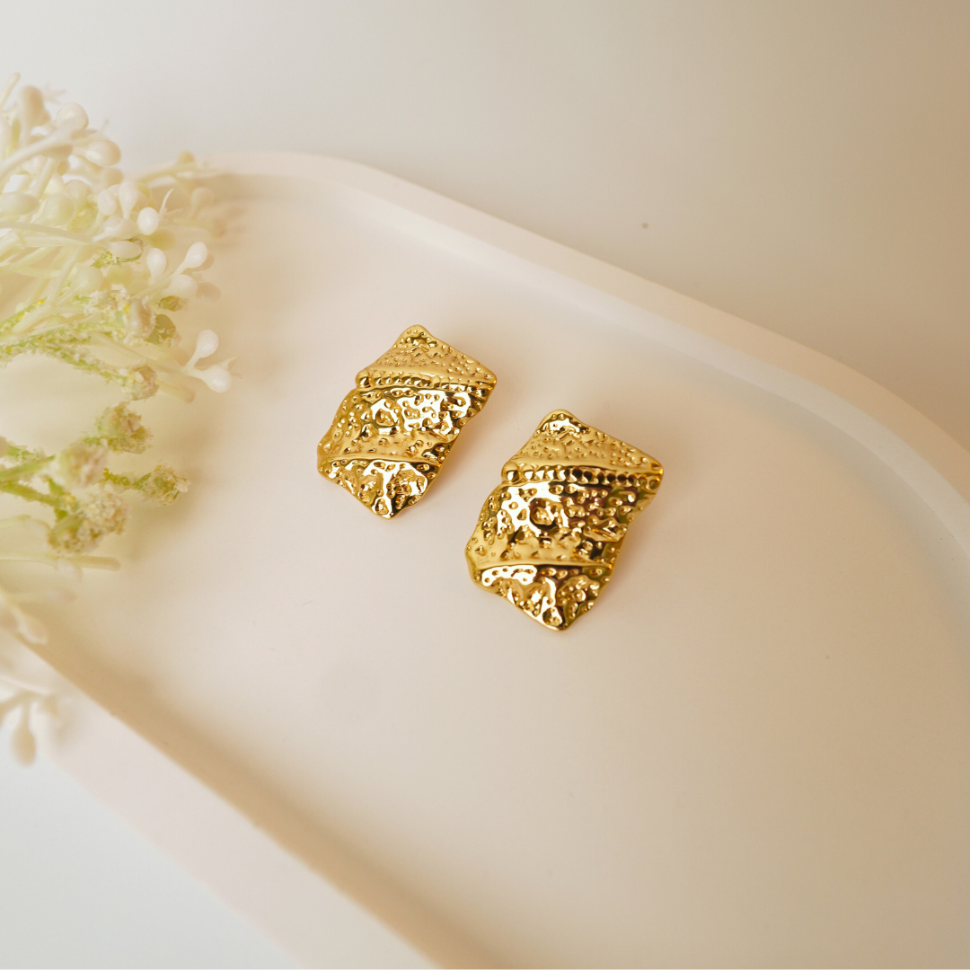 Ashara Auric Bloom Studs – 18K Gold-Plated Textured Statement Stud Earrings
