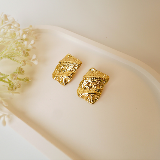 Ashara Auric Bloom Studs – 18K Gold-Plated Textured Statement Stud Earrings