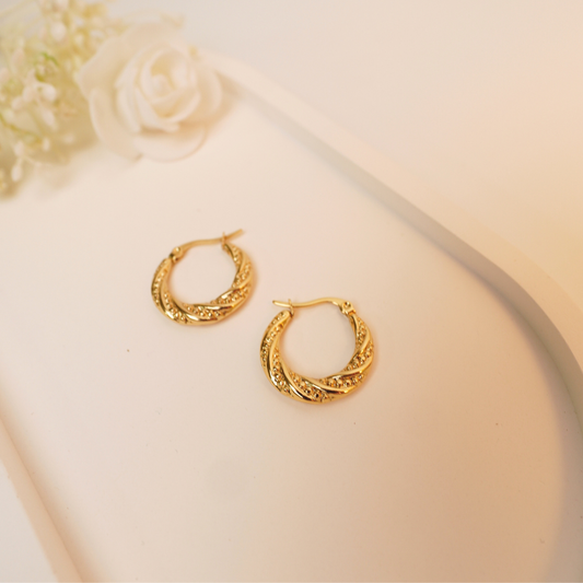 Etched Glow Hoops – 18k Gold Plated Engraved Waterproof Hoops