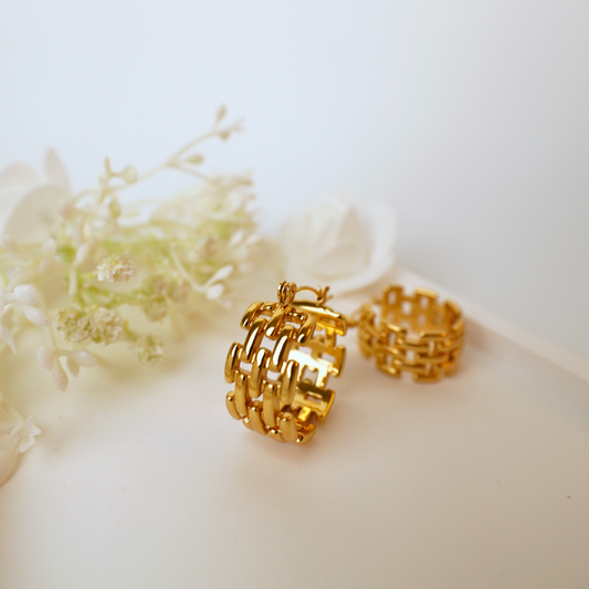 Mesh Luxe Hoops – 18K Gold-Plated Textured Chunky Hoops