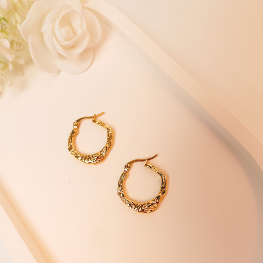 Lava Link Hoops – 18k Gold Plated Raw Textured Waterproof Hoops