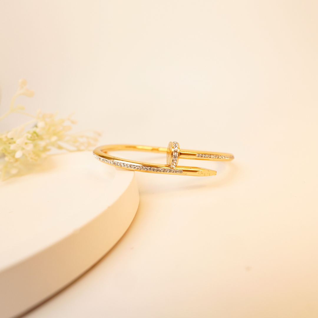 Nail’d It Bangle – Gold Plated Nail-Inspired CZ Bracelet