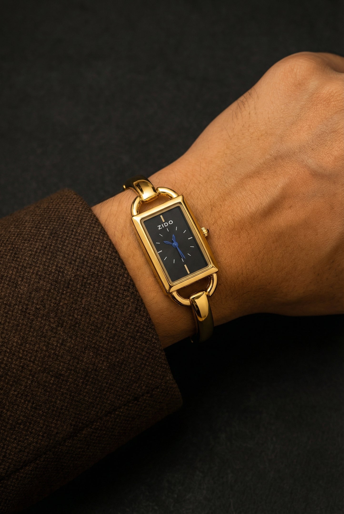 Classic Rectangular Gold-Plated Stainless Steel Watch for Women- Bracelet Style