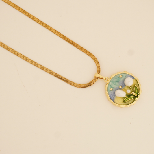 DewDrop Dance Pendant Necklace – Enamel Art Gold-Plated Chain | Ashara Jewels