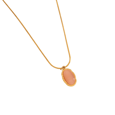 18K gold-plated necklace with oval blush pink stone pendant from the Everyday Glam collection by Ashara Jewels