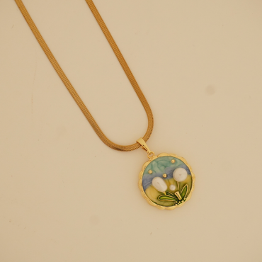 DewDrop Dance Pendant Necklace – Enamel Art Gold-Plated Chain | Ashara Jewels
