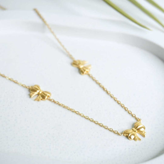 Triple Bow Charm Necklace