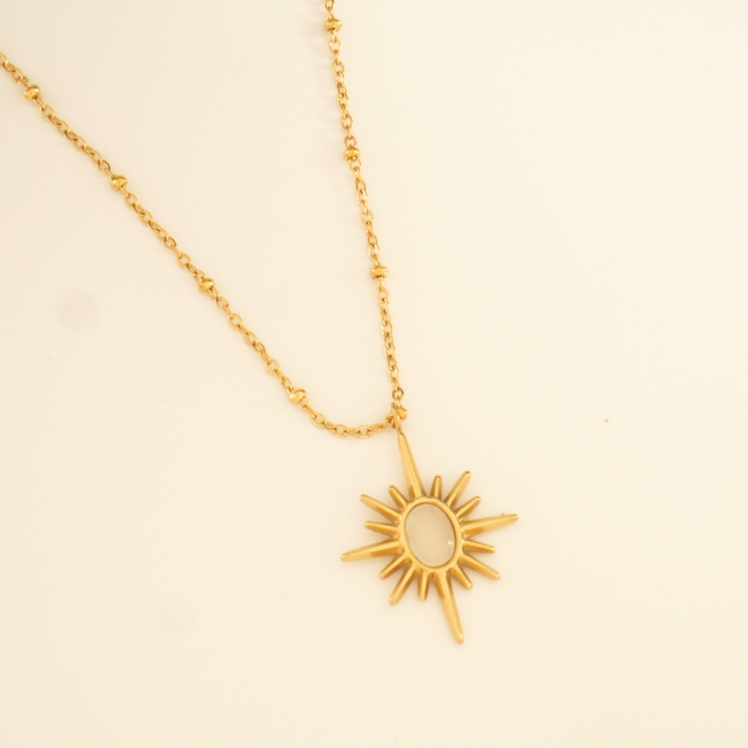 18K gold-plated open sunburst pendant necklace with minimalist design from the Everyday Glam collection by Ashara Jewels
