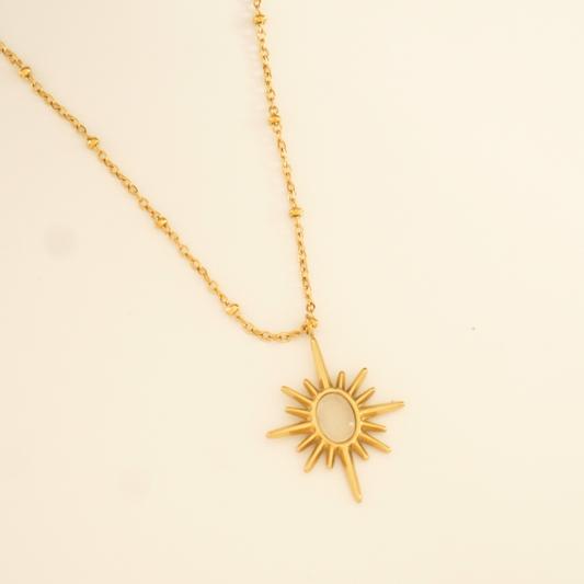 18K gold-plated open sunburst pendant necklace with minimalist design from the Everyday Glam collection by Ashara Jewels
