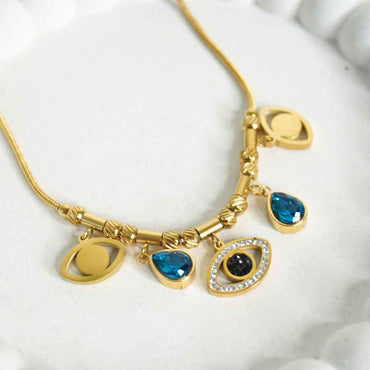 Mystic Evil Eye Charm Bracelet – Blue Gem Edition