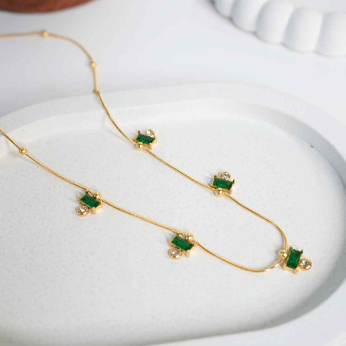 Emerald Luxe Station Necklace – 18K gold-plated stainless steel necklace