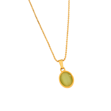 Olive Glow Oval Pendant Necklace | Everyday Glam | 18K Gold Plated | Ashara Jewels