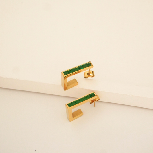 Verdant Edge Green Drop Earrings – 18K Gold Plated | Ashara Jewels