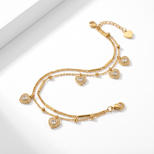 Celeste Crystal Heart Layered Bracelet