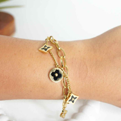 Golden Bloom Charm Bracelet - Black Charms