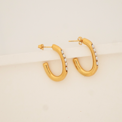 Open gold curve hoop earrings with pearl detailing – 18K gold plated, waterproof and anti-tarnish by Ashara Jewels
