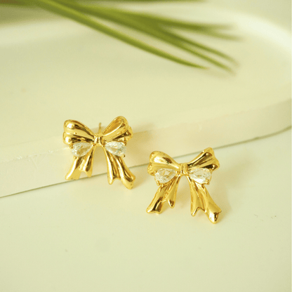 Golden Grace Bow Stud Earrings