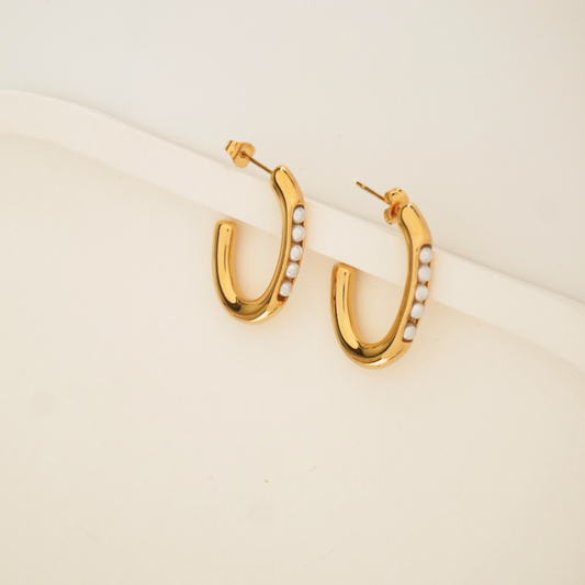 Open gold curve hoop earrings with pearl detailing – 18K gold plated, waterproof and anti-tarnish by Ashara Jewels