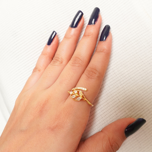 Ashara Golden Bloom Vine Ring|Adjustable