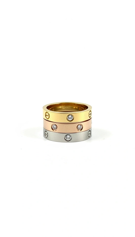 Three-Tone Love Ring – Gold | Rose Gold | Silver Set of 3