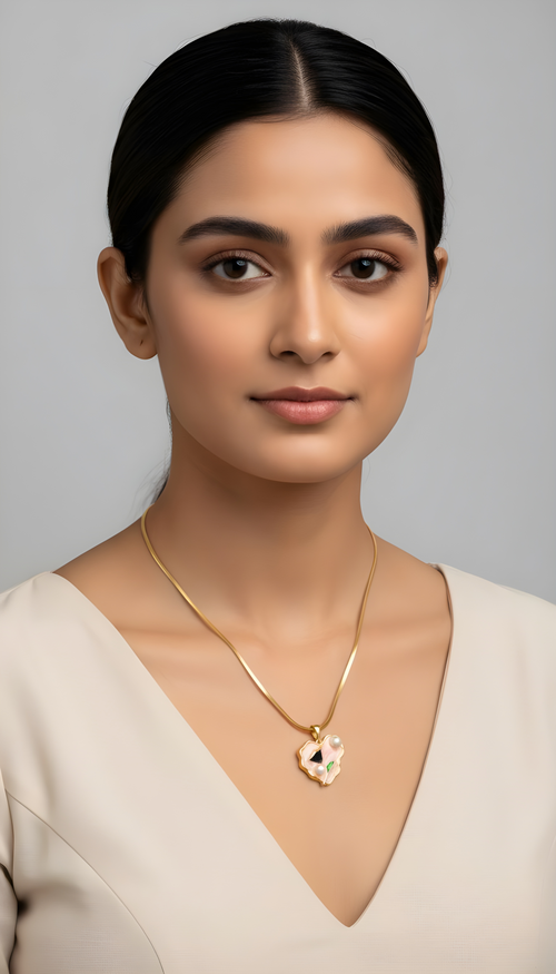 Ashara Blush Bloom Pendant – 18K gold-plated stainless steel pendant necklace