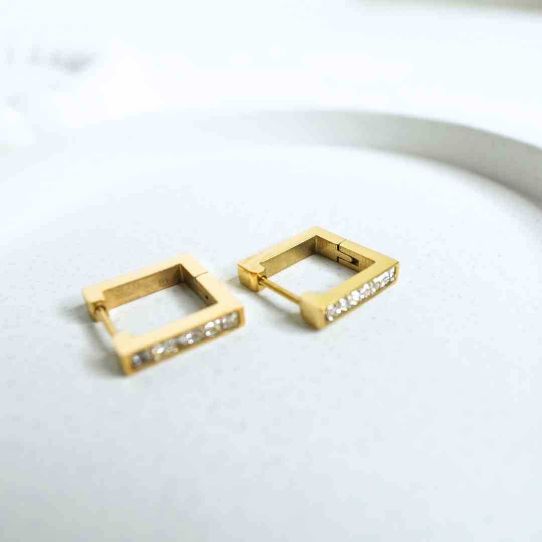 Golden Square Crystal Huggie Earrings