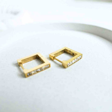 Golden Square Crystal Huggie Earrings