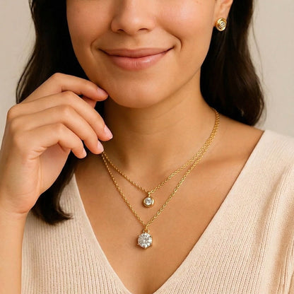 Luna Double Layer Solitaire Necklace