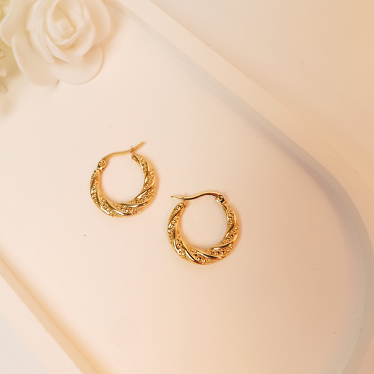 Etched Glow Hoops – 18k Gold Plated Engraved Waterproof Hoops