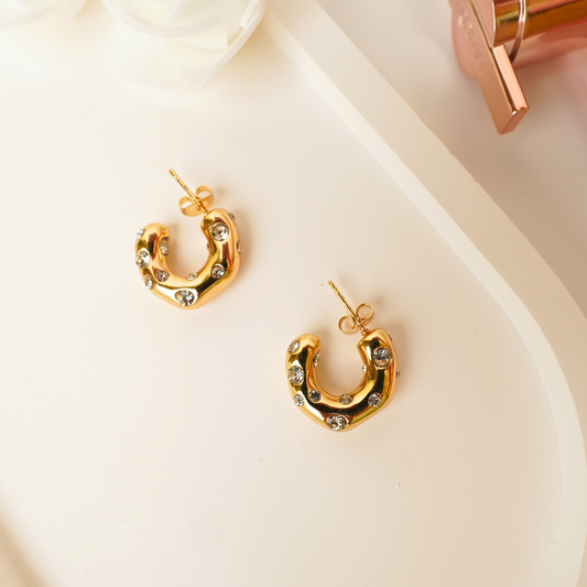 Stardust Chunkies – 18K Gold-Plated Mini Hoops with Crystal Accents