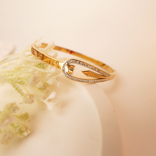Sleek Gaze Bangle – Teardrop Cutout Gold CZ Bangle Bracelet