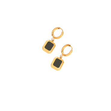 18K gold-plated stainless steel hoop earrings with black enamel charm – waterproof and anti-tarnish by Ashara Jewels